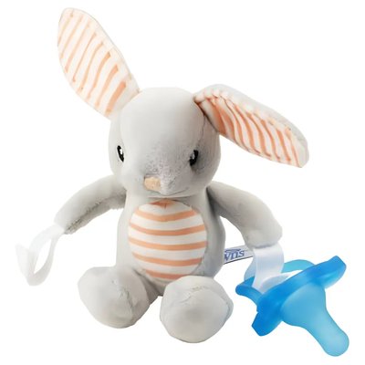 Цілісна силіконова пустушка з іграшкою, колір блакитний, в комплекті з іграшкою Кролик AC159-P6 фото
