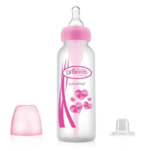 Пляшечка-поїльник з вузьким горлечком, зі змінним носиком та соскою 3-го рівня, 250 мл, колір рожевий SB8191 фото